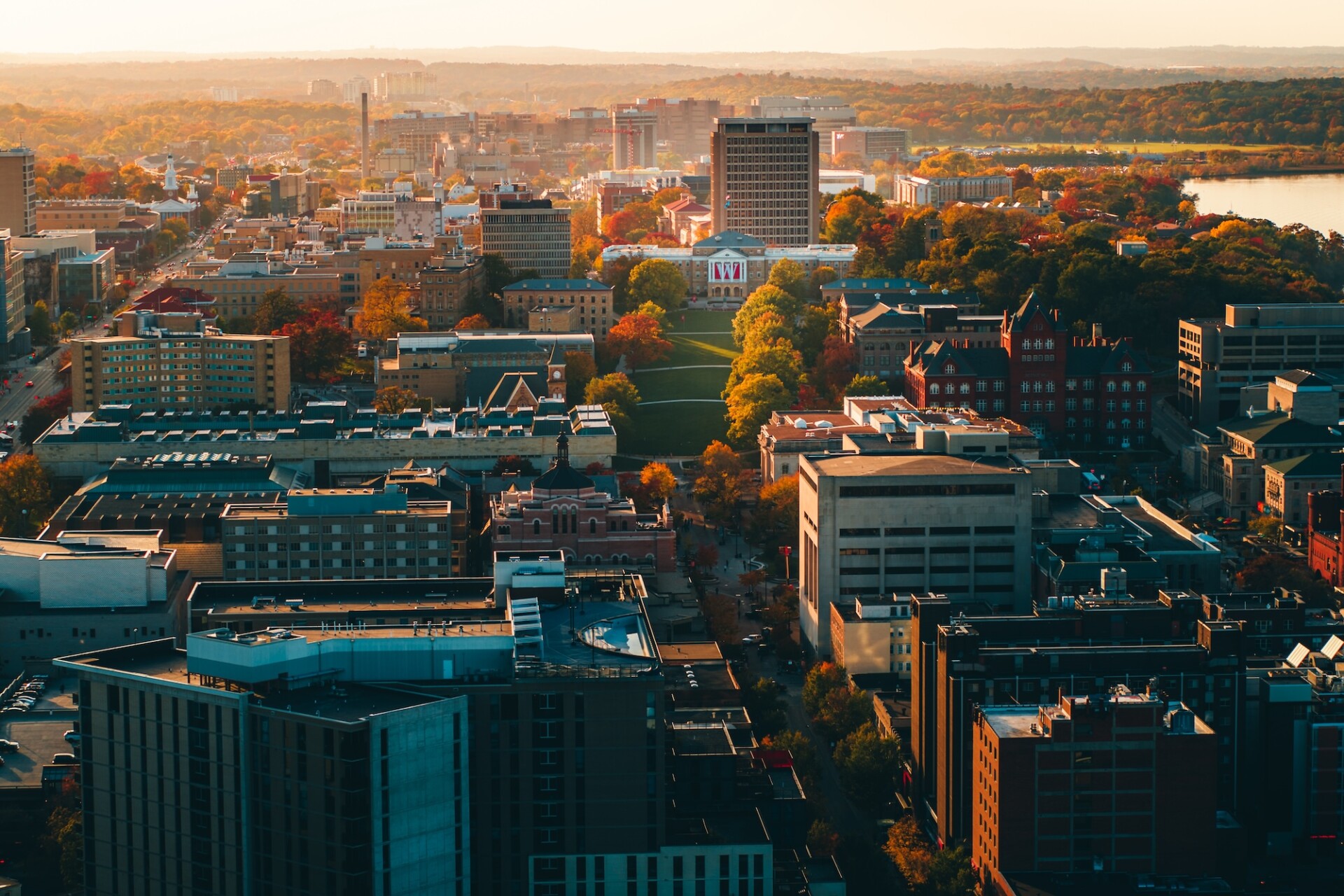 Bascom Hill and UW–Madison campus in the fall