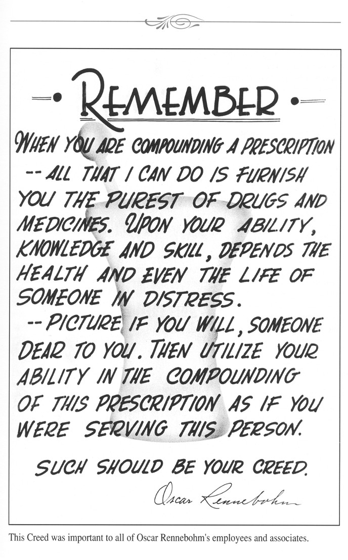 Pharmacy Creed for Rennebohm Drug Stores