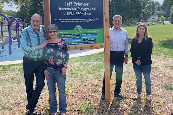 Erlanger playground dedication with representatives from Erlanger and Oscar Rennebohm Foundation former President Steve Skolaski and new President Jenni Jeffress